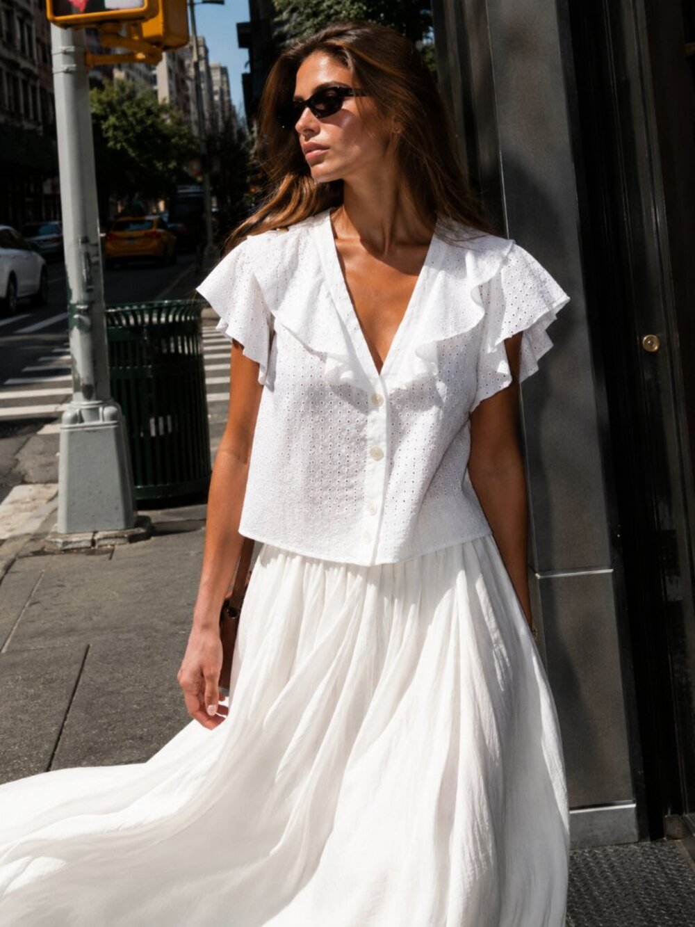 Zara White Embroidered Eyelet Ruffled Blouse Sz M NWT